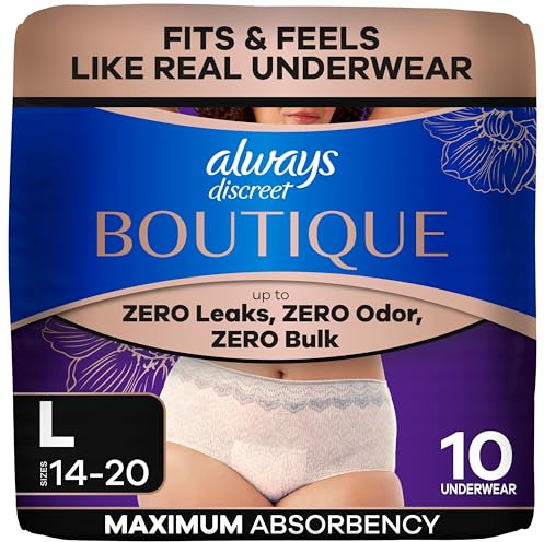 Always Discreet Boutique Incontinence Underwear for Women, Large, 10 Count