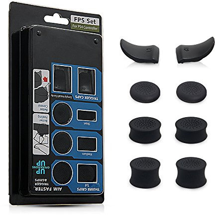 CHIN FAI L2 R2 Replacement Buttons Trigger Grips Extender, 3 Pairs Anti-Slip Joysticks Thumbstick Caps Case for PlayStation 4 PS4 Controller, Black
