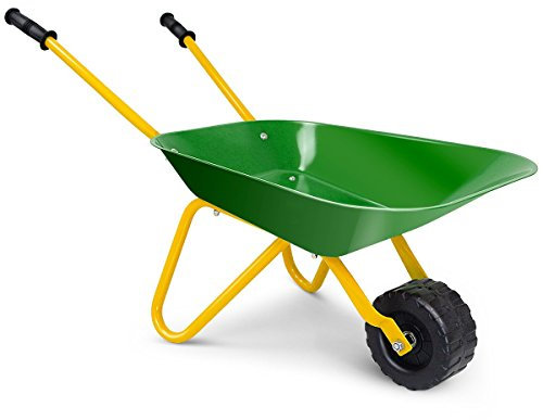 COSTWAY Kids Metal Wheelbarrow, Tote Dirt/Leaves/Tools Yard Rover Steel Tray, Children Bricks Toy Soil Garden Trolley Kar (Green)