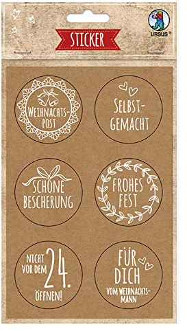 Ursus Sticker Weihnachtspost 24 STK Aufkleber 4.8 cm Durchmesser Kraftpapier FSC Zertifiziert Weihnachten Selbstklebend