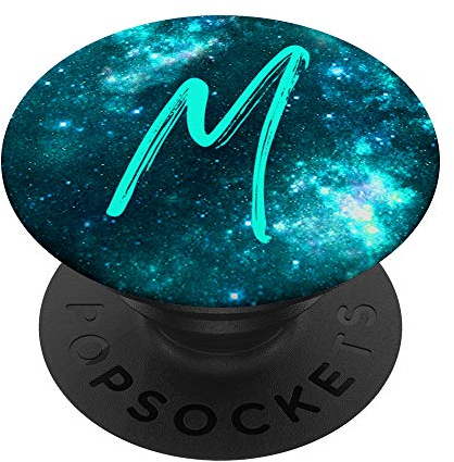 PopSockets Galaxy Galaxie Kosmos Türkis Blau Weiß Weltraum Buchstabe M PopSockets PopGrip: Ausziehbarer Sockel und Griff für Handys/Tablets mit Tauschbarem Top