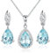 925 Sterling Silber Schmuckset Damen Kette Tropfen Ohrring Halskette Anhänger Ohrstecker Aquamarin Geschenkverpackung 40+5CM Kettenlänge Party/Jahrestag/Geburtstag