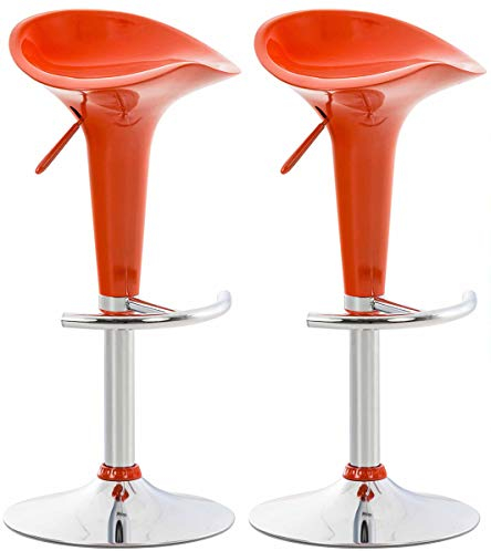CLP 2er Set Barhocker Saddle Mit Drehbarem Kunsttoffsitz Und Fußablage I Höhenverstellbarer Hocker Mit Metallgestell In Chrom-Optik, Farbe:orange