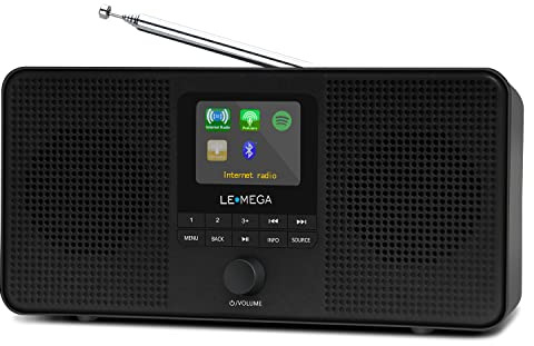 LEMEGA IR4S Stereo WiFi Internet Radio,FM Digital Radio, Spotify Connect, Bluetooth Speaker, Dual Alarms Clock, 40 Presets, Headphone-Output, Batteries or Mains Powered – Black Finish