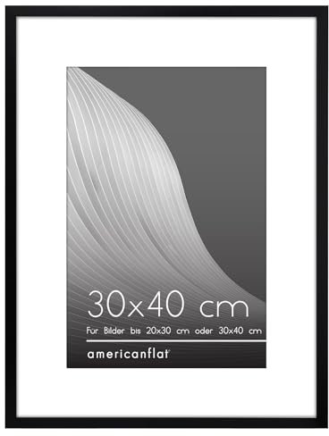 Americanflat 30x40 cm Bilderrahmen in Schwarz mit Plexiglas – dünner Rahmen zeigt 20x30 cm mit Matte und 30x40 ohne Matte – Horizontale und vertikale Formate für die Wand