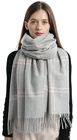 Banli Wollschal mit Fransen Kaschmir Schal damen rot Kaschmir Kuschelschal groß karo Winterschal für Frauen Mädchen, 65 * 200 cm