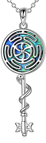 YAFEINI Hekate Kette S925 Silber Wiccan Rad der Hekate Göttin Symbol Anhänger Halskette Hekate Schmuck Geschenke für Damen