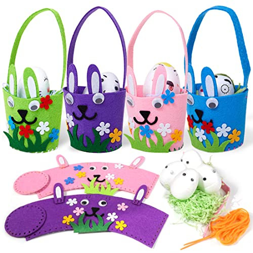 Sprinlot Canasta de Pascua para niños DIY,4pcs conejos de Pascua fieltro color cesta para niños huevos de Pascua,Bolsas de conejos de Pascua,regalo de Pascua