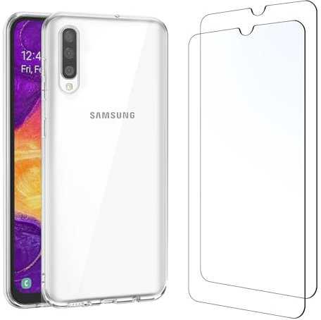 NEW'C Hülle für Samsung Galaxy A50 - Ultra Transparent Silikon Weiches TPU Gel und 2 × Panzer Schutz Glas für Samsung Galaxy A50 - Anti Scratch