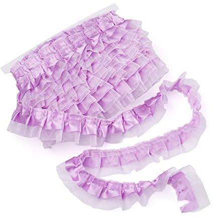Pandahall 21,8 Yards Raso Organza Pizzo Bordo Trim 2 Strati Arricciati Increspatura Chiffon Nastro 1-5/8 Pollici Medio Viola Plissettato Bordi Passamaneria Tessuto per Cucire Decorazioni di Nozze
