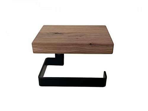 Toilettenpapierhalter Ablage Holz Eiche schwarz matt Metall pulverbeschichtet Handy Klorollenhalter Bad WC Papierhalter Halter Spender Brett Montage massiv LPManufaktur
