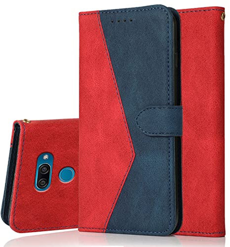 Radoo Kompatibel mit LG K50 / Q60 Hülle, Premium PU Leder Tasche Case Klappbar Handyhülle mit [Kartenfach] [Magnet] Cover Flip Case 360 Grad Rundum Komplett-Schutz Klapphülle (Rot Blau)