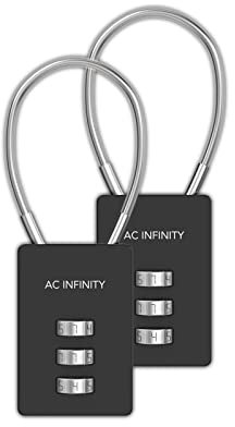AC Infinity Lucchetto a combinazione a 3 cifre, confezione da 2 lucchetti in lega di zinco resistente con cavo in filo di acciaio per tende da coltivazione, serre e capannoni