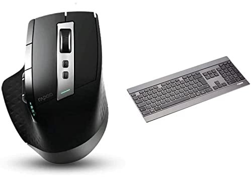 Rapoo MT750S kabellose Maus, Bluetooth und Wireless (2.4 GHz), 3200 DPI Laser Sensor, wiederaufladbarer Akku, schwarz & E9270P kabellose Tastatur, Wireless (5 GHz) via USB, DE-Layout QWERTZ, schwarz