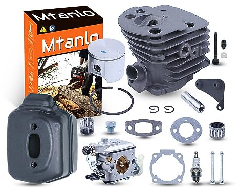 Mtanlo 46mm Cylindre Piston Carburateur Kit Silencieux Pour Husqvarna 55 51 Pièces Détachées de Tronçonneuse, Cylindre, Goupille, Anneau, Circlip, Silencieux, Support de Silencieux