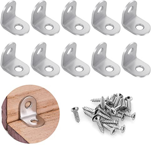 Grevosea 8 Small Corner Brackets, 20x20mm Right Angle Stainless Steel Corner Connectors with Screws for Wood Shelf Furniture