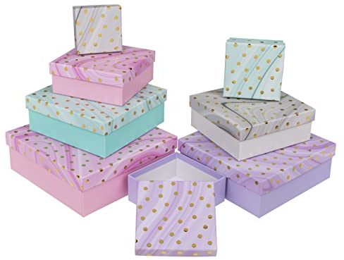 8-teiliges Set Geschenkschachteln Geschenkboxen Geschenkkarton, 8 Stück Geschenkkartonage Boxenset Weihnachten Geburtstag Hochzeit, ca. 22,5 x 22,5 x 8 cm (Mehrfarbig mit Golden Dots)