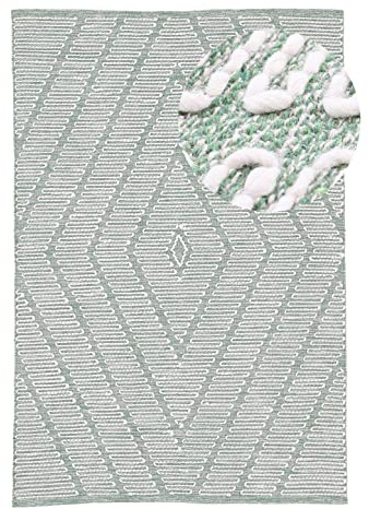 carpetfine Baumwollteppich Kelim Durry robuster Flachgewebe-Teppich Grün 140x200 cm für Wohnzimmer, Schlafzimmer & Kinderzimmer