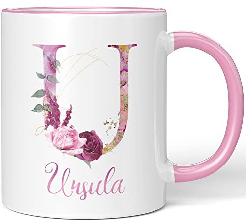 JUNIWORDS Tasse, Ursula, Name Anfangsbuchstabe Initial Alphabet Floral Buchstabe U Monogramm Motiv, Rosa (5547052)