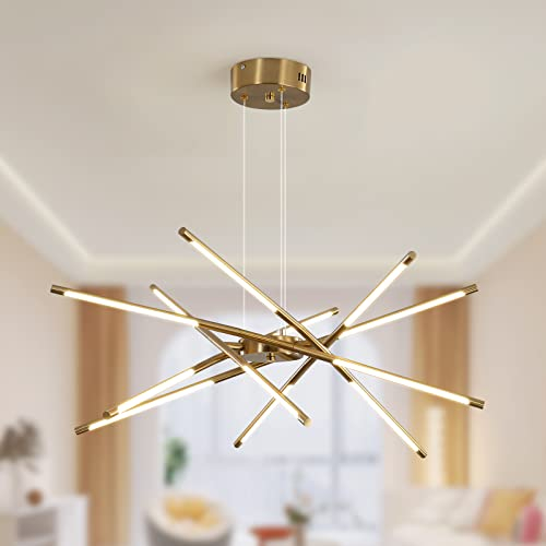 minifair Moderne LED-Sputnik-Kronleuchter,Industrie Pendelleuchte, schwarz/goldene hängende Innendeckenbeleuchtung mit 12 Köpfen für Wohnzimmer, Esszimmer, Küche, Schlafzimmer
