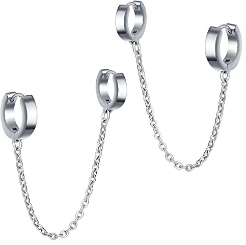 MicVivien Doppelt Hoop Piercing Creolen mit Kette Edelstahl Ear Cuff Ohrringe Helix Knorpel Ohrpiercing Ohrklemme für Damen Herren