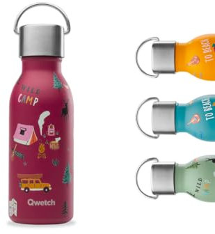 QWETCH - Gourde Enfant Isotherme 350ml - Kids Yosemite Grenat (Bouchon classique) - Gourde Inox - 24h Froid et 12h Chaud - Etanche & Sans BPA - Gourde du quotidien pour école, sport et sorties