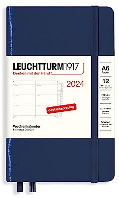 LEUCHTTURM1917 367627 Wochenkalender Pocket (A6) 2024, mit Extraheft für Adressen und Jahrestage, Marine, Deutsch, 12 Monate
