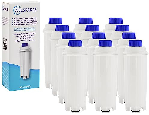 AllSpares Filtro de agua (12 unidades) adecuado para Delonghi DLSC002, 5513292811, SER3017, ECAM, ETAM, BCO, serie EC