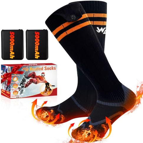 Heated Socks, 2025 Rechargeable Heated Socks, 5000 mAh Extra Large Battery, Long Life Up To 65 °C Large Heating Area (No logo Button-control, 36-42) (Button-Control, 42+)