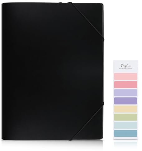 SKYDUE Dokumentenmappe A4, Fächermappe A4 Mit 5 Pockets & 2 Fächern Für Präsentations, Din A4 Mappe, Mappen Ordnersystem Und 2 Gummizüge, Ordnungsmappe A4,Back to school (Schwarz)