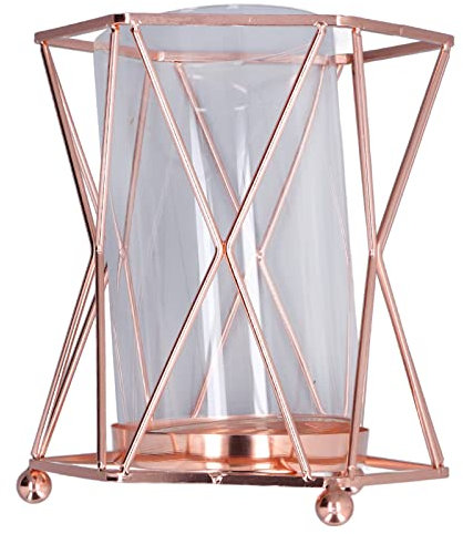 Glasvase Mit Metallständer, Blumenvasen Im Nordischen Stil Mit Roségoldenem Metallhalter, Pflanzen-Tisch-Display-Halter, Pflanzenvase, Transparenter Glas-Blumentopf, Hydrokultur-Vase Für Wohnzimmer