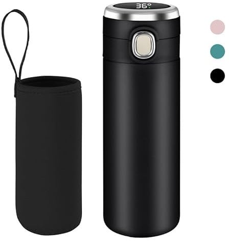 Flintronic Gourde Isotherme, 450ML Bouteille Isotherme en Acier Inoxydable, Gourde Inox, Tasse pour Eau Chaude avec Indicateur de Température à Ecran LED, Bouteille D'eau Lsotherme, Tasse De Voyage