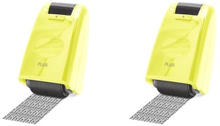 PLUS Japan, Datenschutz Rollstempel Camouflage in Gelb, Textschwärzer, Identitätsschutz, 2er Pack (1 x 1 Rollstempel)