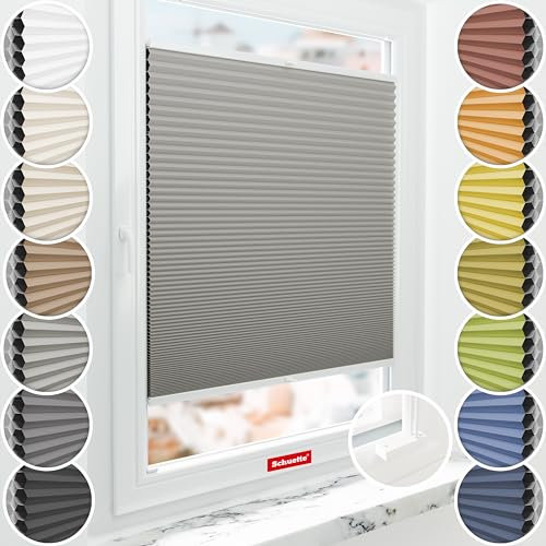 Schuette® Wabenplissee mit Bohren zum Anschrauben: Silver Mist (Grau) ● 25x80cm (Breite x Höhe) ● Suprafix Faltrollo Befestigung ● Bequeme Rollo Montage inkl. Video