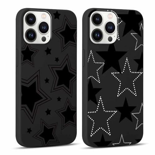 Yoedge 2 Stück Handyhülle für iPhone 13 Pro Max Hülle 6,7,Stern Muster Design Frauen Mädchen Aesthetic Kawaii Motiv Handyhülle Dünn Schwarz Silikon Slim TPU Stoßfest Schutzhülle für iPhone 13 Pro Max