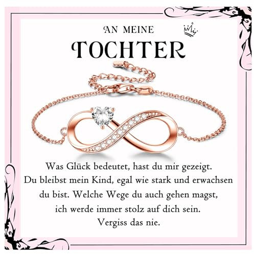 PDTU Armband Tochter Geschenke von Mama, Geschenk für Tochter Infinity Rosegold Armkette Damen 925 Sterling Silber, Tochter Armband Geschenke von Mama zum Geburtstag Abschluss Einschulung Weihnachten