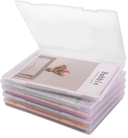 SHUESS 5er Archivbox A4 Transparent Flache Aufbewahrungsbox mit Clip-Verschlüsse, tragbare Archivbox A4 aus Kunststoff mit Deckel, flache Dokumentenbox für Dokumente, Zeitschriften, Sammelalben, Fotos