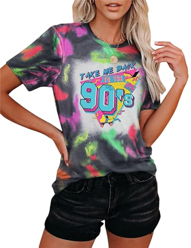 T-Shirt 80s Baby 90s Made Me pour Femmes Style Vintage Batik des Années 90 Chemises Décontractées Rétro des Années 80 Hauts De Nostalgie (Multicolore-90,M)