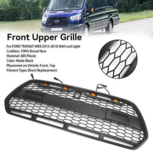 Areyourshop Matt Black Front Bumper Grille Grill w/LED Fit für Ford Transit MK8 2015-2018 Raptor