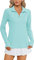 IECCP Poloshirt für Damen Langarm Sportshirt mit 1/4 Reißverschluss Schnelltrocknend Atmungsaktiv Polohemd mit Daumenloch für Golf Reiten Tennis Fitness Trainning Laufen Grün M