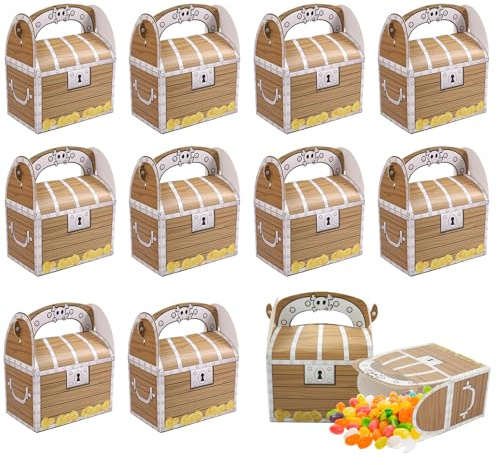 wocpvm 12 Stück Piraten Party Box Kindergeburtstagsfeier Schatzkiste Pappe | Schatztruhe Süßigkeiten Geschenkboxen Requisiten Schatztruhe Piraten Partyzubehör, für Mitgebsel und Give-Aways