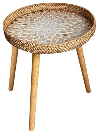 FytStycale Rattan Beistelltisch, Runder Couchtisch, Beistelltisch für Gartenzimmer