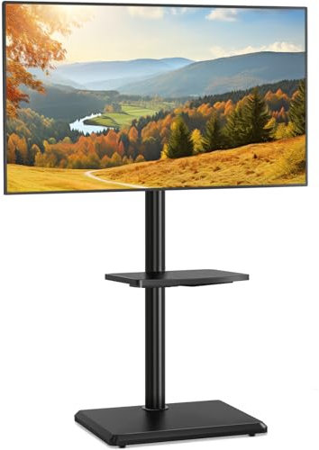 5Rcom Universal Swivel TV Floor Stand with Mount for 32-55 Inch TVs up to 40 kgs, Height Adjustable TV Stand with Swivel, Tall TV Stand with Black Wooden Base, Max VESA 400x400mm (Black)