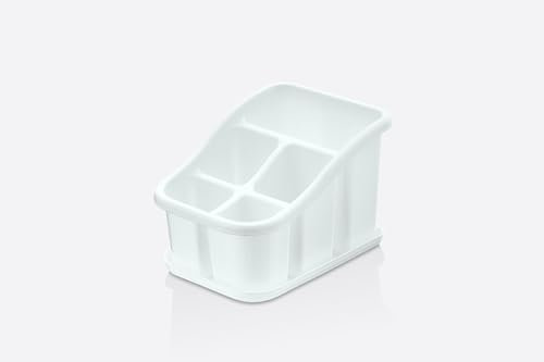 Stolmet Cutlery Drainer with Tray - 3 or 5 Pocket Utensil Holder - BPA Free - Ideal for Kitchen and Camping (Ice White, 5 Compartments)