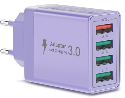 Caricatore USB, 4 Porte Caricatore USB da Muro 40W QC 3.0 Carica Rapida Caricabatterie Usb Multiplo Alimentatore Presa USb per iPhone 15 14 13 12 11 X, Samsung Galaxy S21 S20 A71 A51, Xiaomi, Huawei