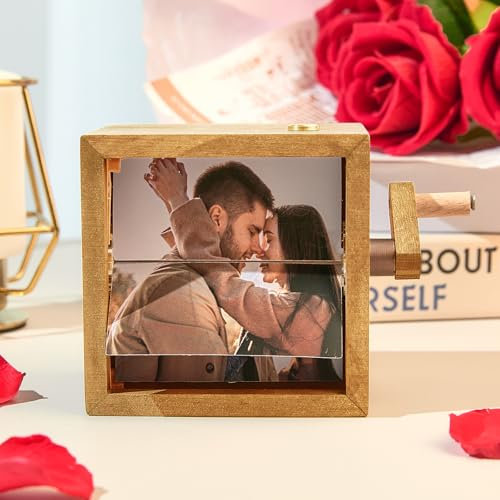 Benutzerdefinierte Animationsmaschine Mechanische Handbewegung Fotoalbum Personalisiertes Bild Flip Book Rahmen Kunsthandwerk Computer Tischdekoration Walnuss Valentinstag Geschenke