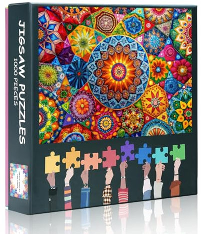 TISHIRON Puzzle für Erwachsene, 1000 bunte Mandala-Puzzle, 1000 Teile, abstrakt, Herausforderung für Erwachsene, Geschenk, Kunstwerk, 50 x 69,8 cm
