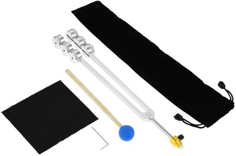 DRELD 32Hz Gewichtete Stimmgabel, Aluminiumlegierung Tuner mit Silikonhammer, Kristallverlängerung, Samtbeutel, Reinigungstuch mit Inbusschlüssel für Haut, Haar, Knochen, Gelenke, Muskelentspannung