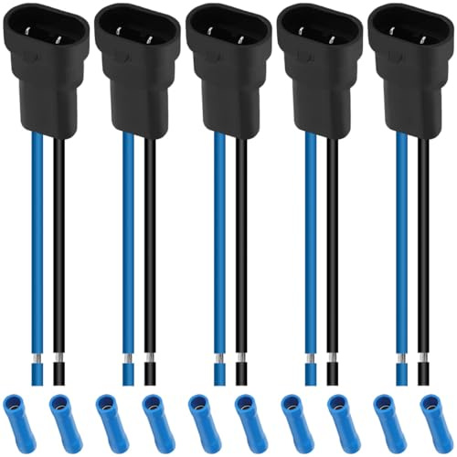 MKBKLLJY 5 Stück 9005 9006 HB3 Steckeradapter Kabelbaumbuchsen Kabelpigtails 18AWG mit kaltgepresstem Stecker, für Auto LKW Boot Motorrad Marine Scheinwerfer Nebelscheinwerfer Lampen Glühbirnen