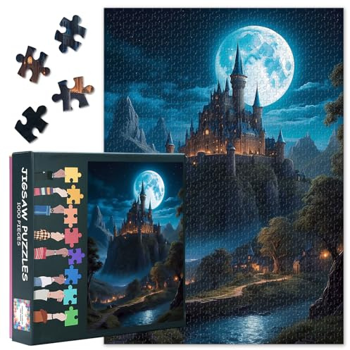 Castle Nightscape Jigsaw Puzzles - 1000 Teile Puzzle für Erwachsene, Mondlicht & Wald Herausfordernde Puzzles für Erwachsene (70 x 50 cm), Family Game Night Gift & Home Decor (Fantasy Series)